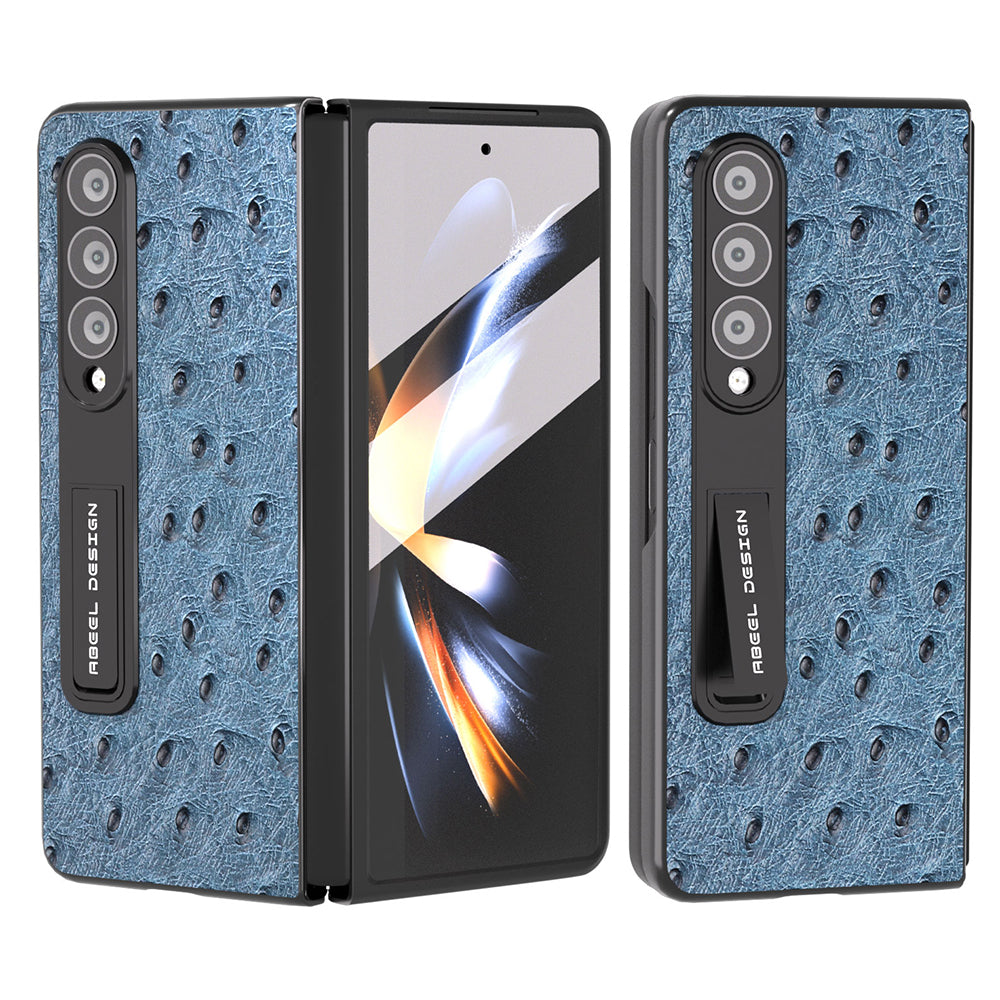 ABEEL Til Samsung Galaxy Z Fold4 5G Struds Tekstur Kickstand Cover Ægte kolæder PC-telefontaske med frontskærmsfilm ABEEL Til Samsung Galaxy Z Fold4 5G Struds Tekstur Kickstand Cover Ægte kolæder PC-telefontaske med frontskærmsfilm